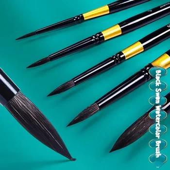 1/6 pezzi set di pennelli rotondi con manico nero pennelli per pittura artistica pennello per diario artistico per acquerello per disegnare materiali artistici 1