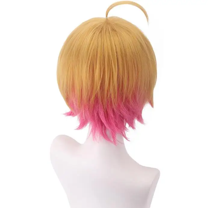 Men Synthetic Wig Short Straight Blonde Pink Anime Cosplay Fluffy Hair Heat Resistant Wig for Daily Party