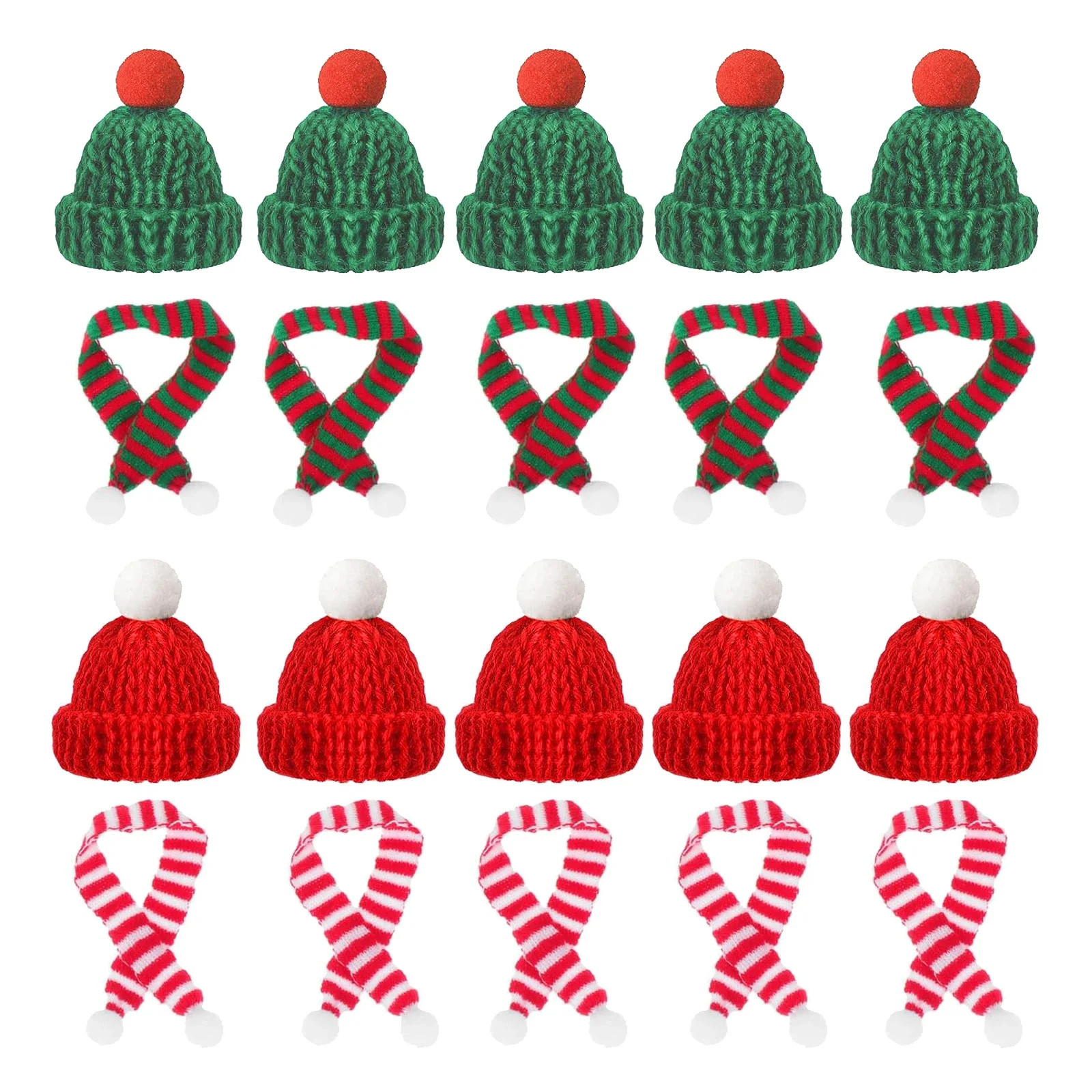 Mini Santa Hat & Scarf Christmas Costume Cat Rabbit Doll Lollipop Bottle DIY Xmas Party Dinner Decoration 10/20pcs