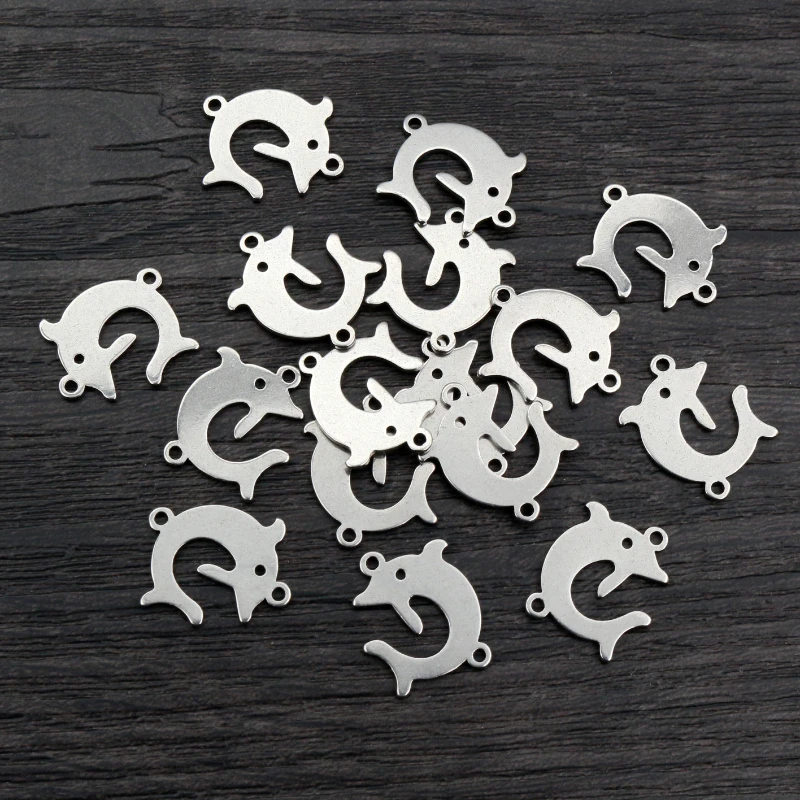 20pcs 17x13mm 316 스테인레스 스틸 더블 루프 귀여운 돌고래 매력 펜던트 DIY 쥬얼리 발견 커넥터 목걸이 팔찌