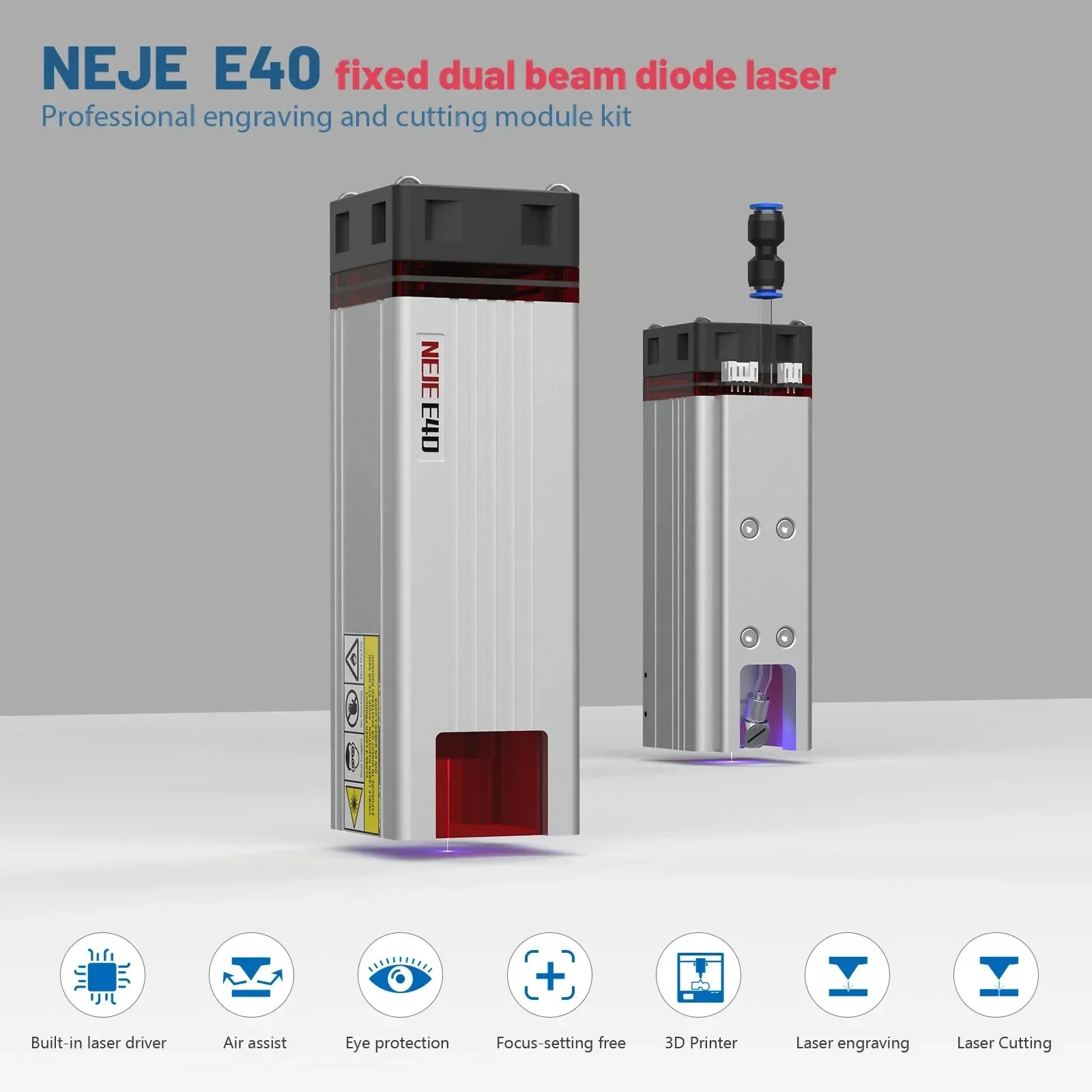NEJE E40 Laser Engraver Module 11W 450NM HD Fixed Focus 2 X Beam DIY CNC Cutting Engraving Printer Machine Tool for Wood Metal