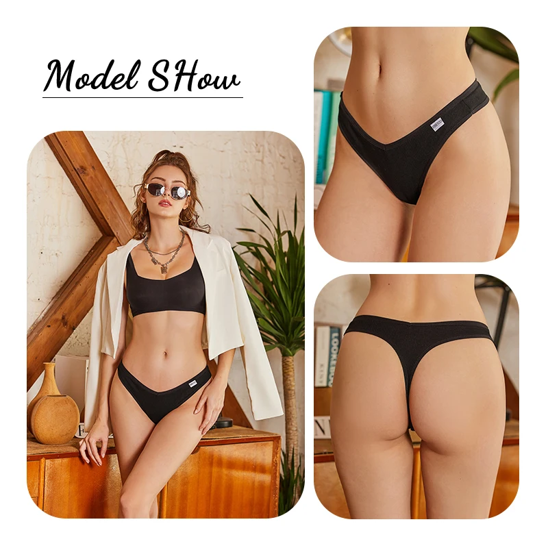 Women Panties FINETOO 3Pcs/Set Women Panties Sexy Waffle Plaid Cotton Low Waist G-String Underwear Female Soft Thongs Lingerie
