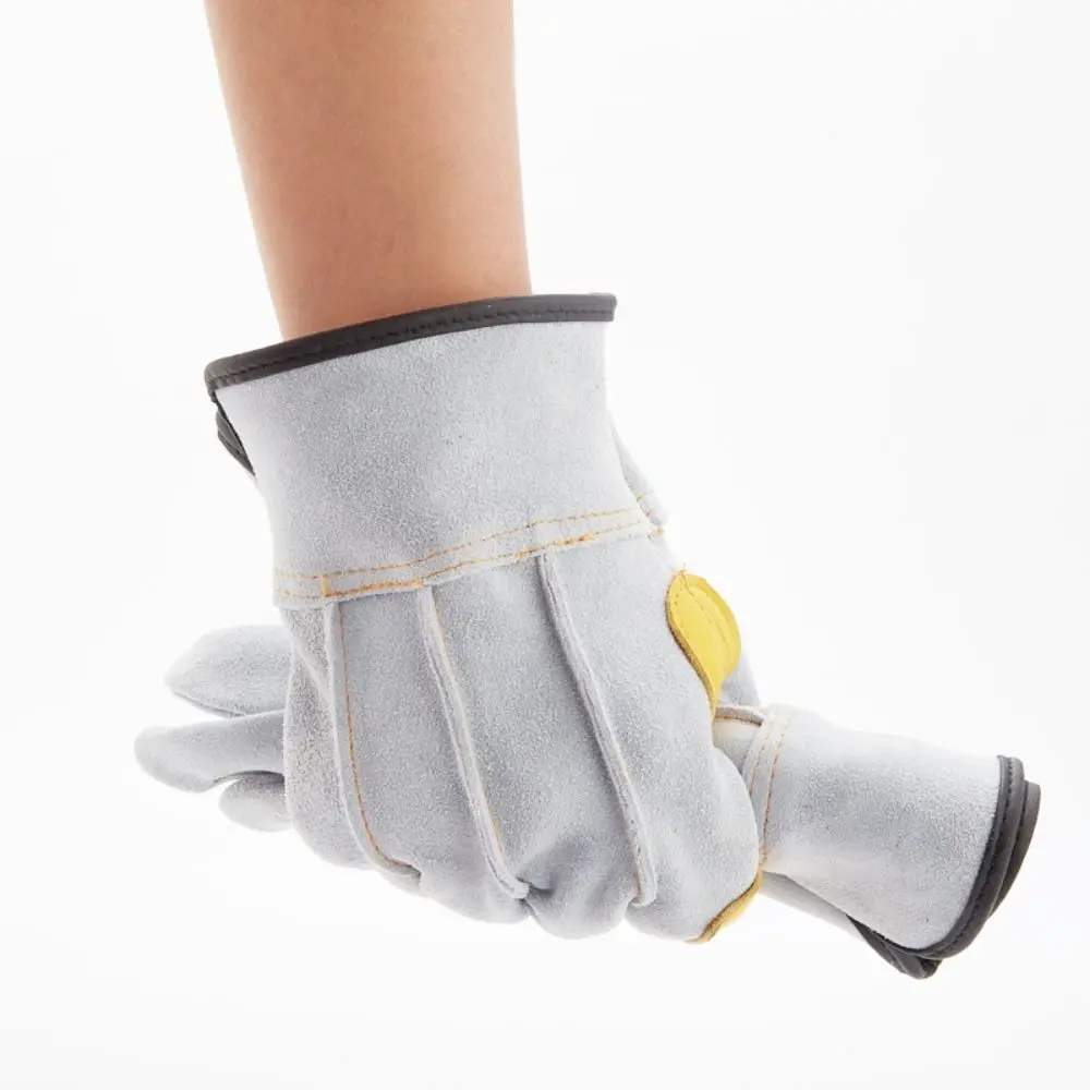

Leather Welding Protective Gloves Grey&Yellow Heat-Resistant Glove Thickening Flame Retardant Welder Supplies Work Safety Gloves