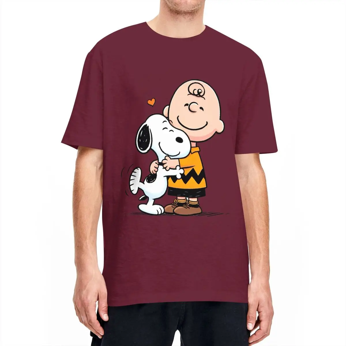 thumbnail image 1 of Camiseta de hombre de Peanuts Charlie Brown y Snoopy con corazón, dibujos animados Y2K, algodón puro, camisetas de verano con cuello redondo, ropa de talla grande, 1 of 5