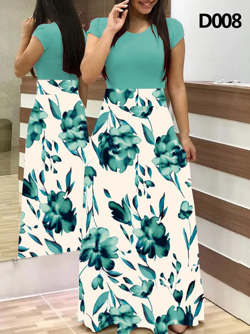 2023 new European And American Style Flower Print Color Matching Dress Long Skirt Long Sleeve