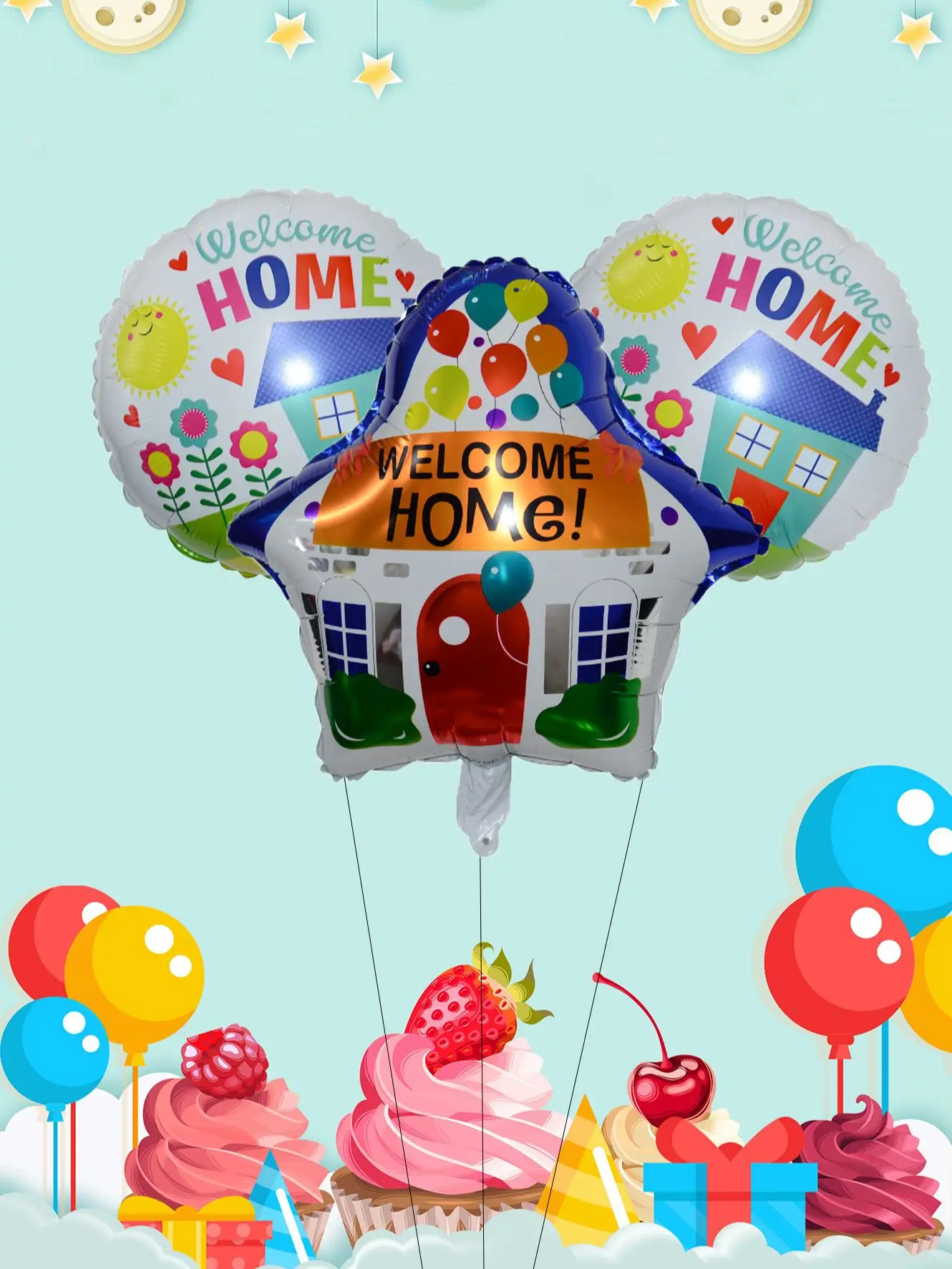 3 Stücke 18 Zoll Runde Willkommen Zuhause Folienballons Haus Luftballon Zurück Zu Schule Dekorationen Home Party Supplies – Detail 1