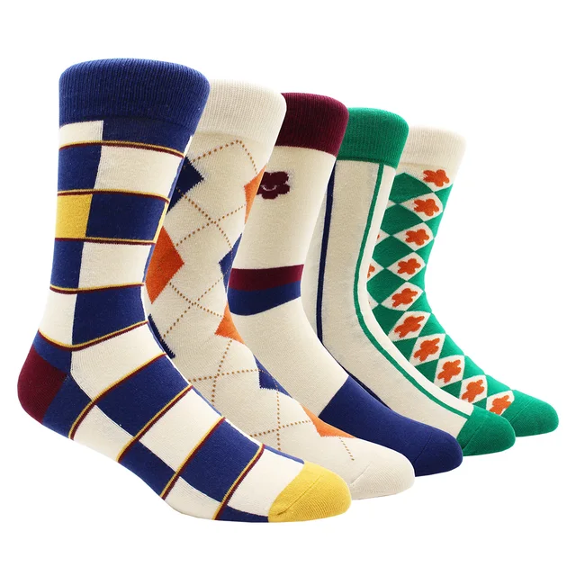 Size 41-48 Casual Fashion Cotton Funny  Long Women&Men Socks Contrast Color Rainbow Larger Size Stripe Socks for Men 5 Pairs- NY019