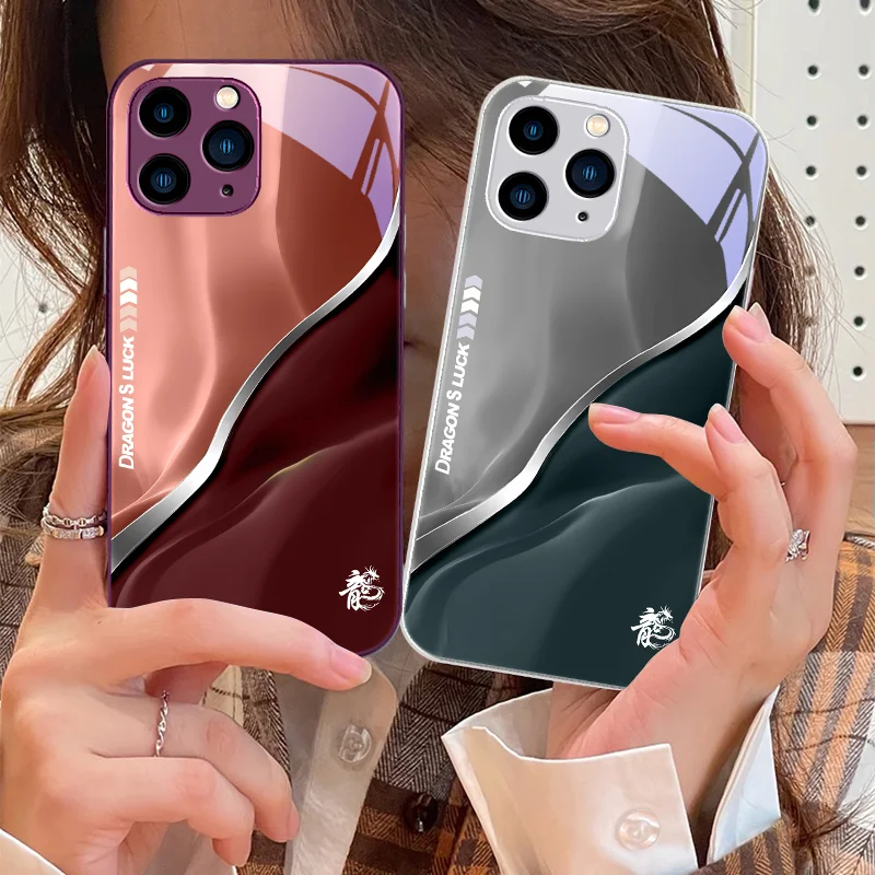 Luck Dragon Grass Green Funi Green Per Iphone 15 14 13 12 11 Pro Max X Xs Xr 7 8 Plus 2020 2022 Se Custodia Per Telefono In Vetro Temperato