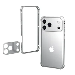 Sleek Aluminum Frame Metal Bumper Case with Alloy Lens Protection and Heat Dissipation - iPhone 17 Pro (Silver)