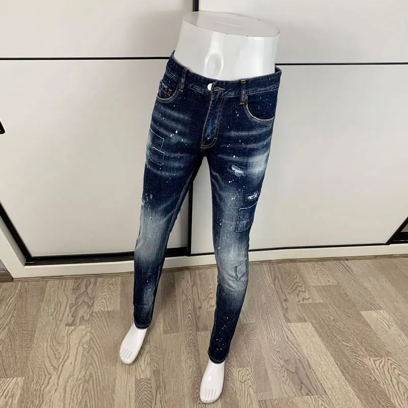 Streetwear Fashion Designer Men Jeans High Quality Retro Washed Blue Stretch Slim Fit Ripped Jeans Men Vintage Denim Brand Pants