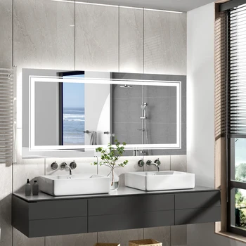 Extra Large Rectangle Bathroom Mirror LED Vanity Dimmable Backlit Anti-Fog Memory with Front and Backlight Shatter-Proof 3