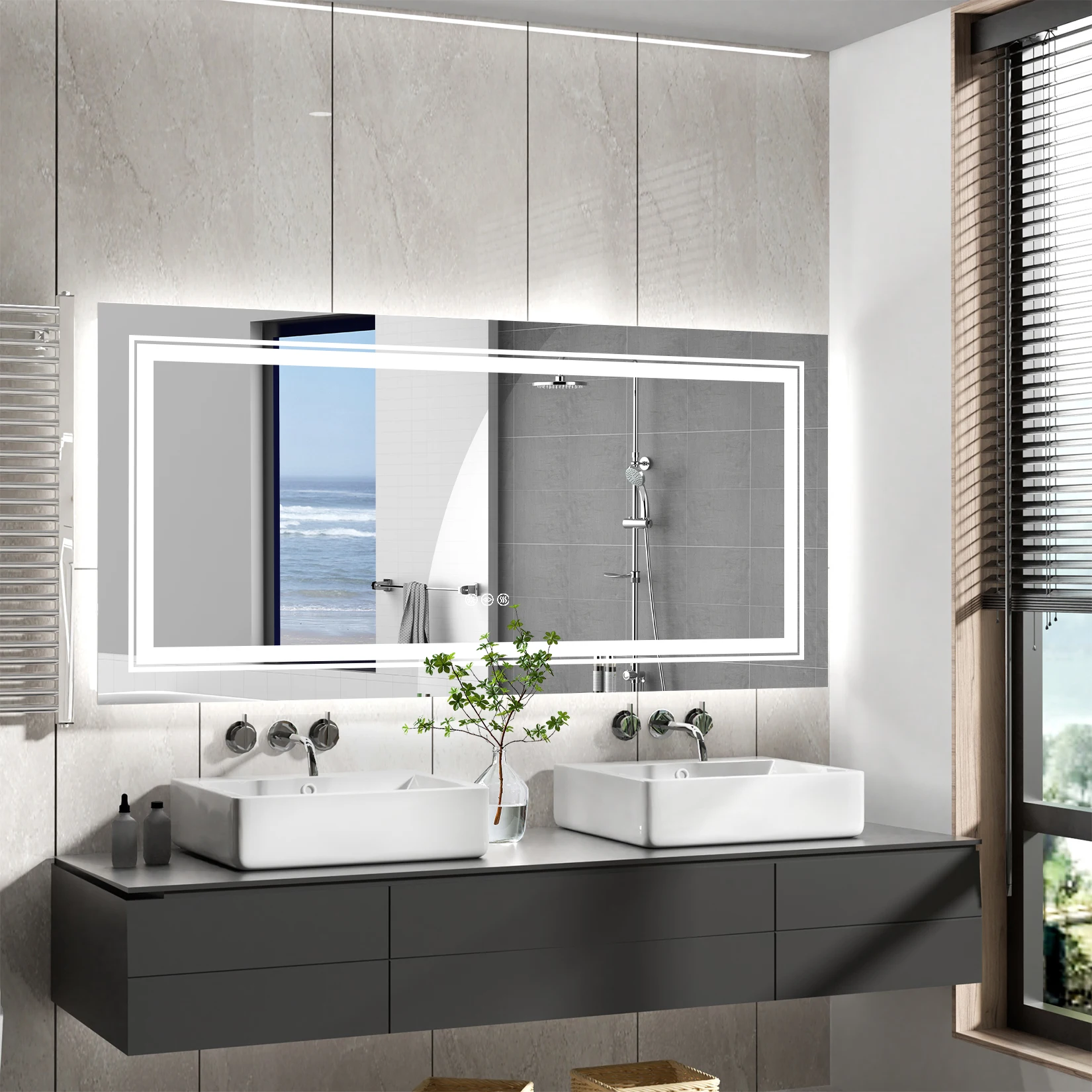 Extra Large Rectangle Bathroom Mirror LED Vanity Dimmable Backlit Anti-Fog Memory with Front and Backlight Shatter-Proof 3