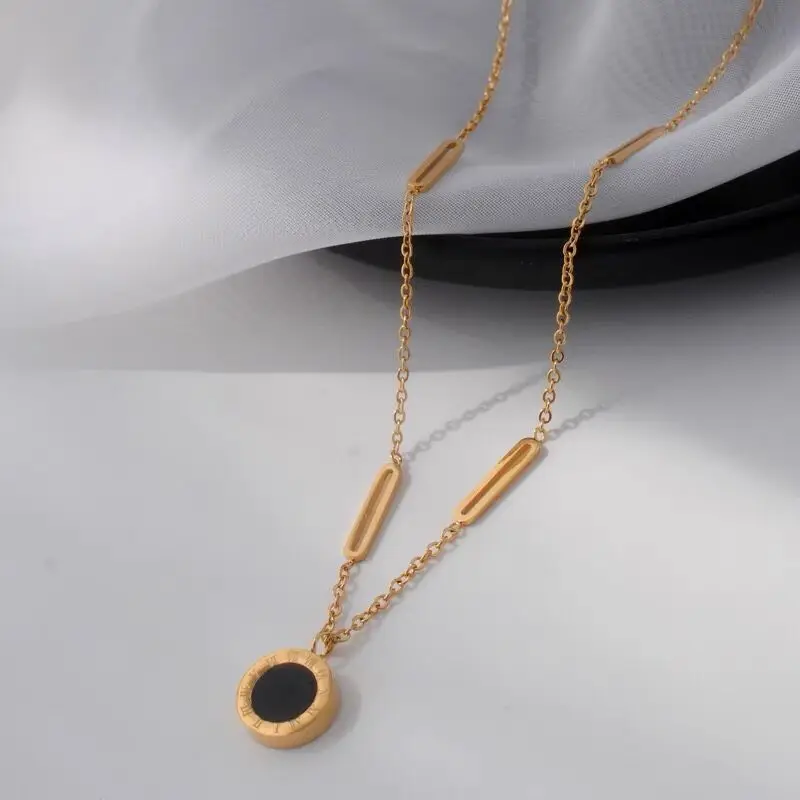 S8b208b8efd13413d8f583883aedcecf4E Fashion Roman Digital Wafer Pendant Necklace Stainless Steel Party Jewelry for Women Sexy Choker Mallzona