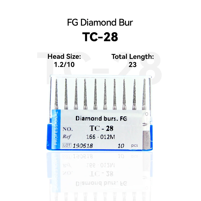 

10pcs Dental Clinic Products TC-28 166-012M Diamond Bur FG High Speed 1.2/10.0 23.0mm Blue Medium Intra-oral Tools Material