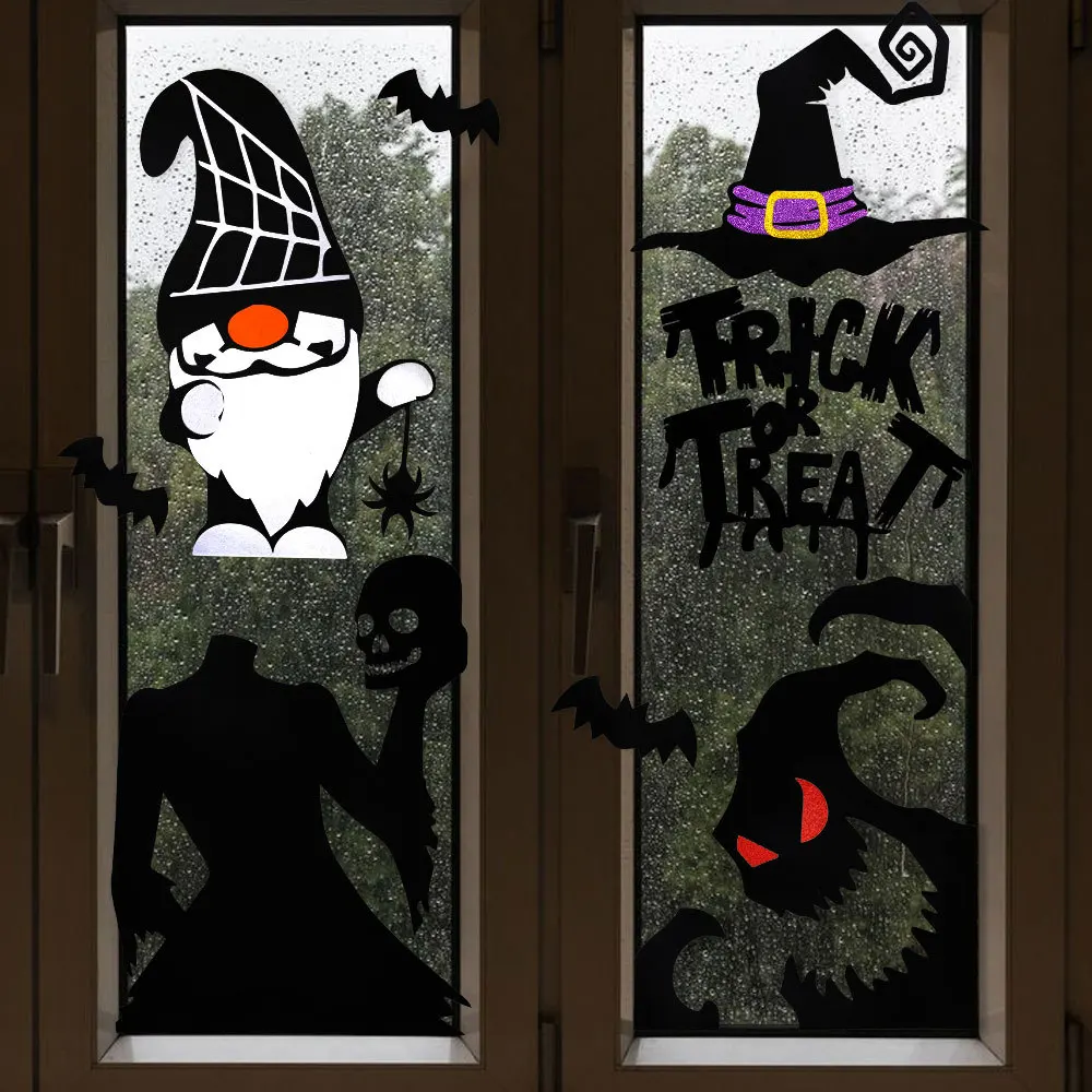 Halloween House Decorations,DIY Door Stickers,Devil Witch Hat Felt Window Stickers, Halloween Party Door Stickers