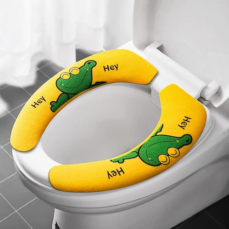 Closestool Sticky Seat Mat Self-adhesive Toilet Seat Cover Soft Warm Cartoon Paste Reusable Washable Bathroom Lid Cover