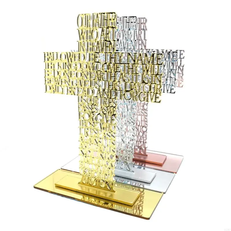 85WF Acrylic Priest Father Scriptures for Cross with Stand Religious Church Standing Crucifix Catholic Prayer Relics Ornament