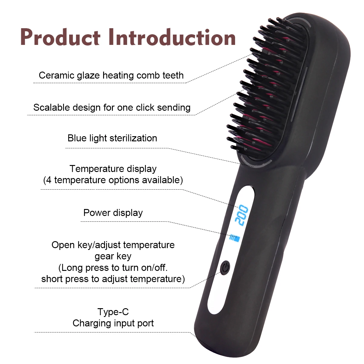 Cordless straightener comb, portable straightener comb, suitable for women, USB rechargeable, mini lightweight straightener 2