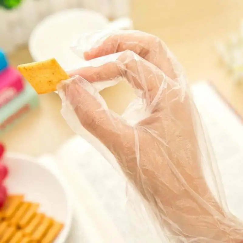 Kitchen Disposable Gloves Plastic Film Household Gloves Clean Hygienic Transparent Thickening Disposable Kitchenware 100PCS