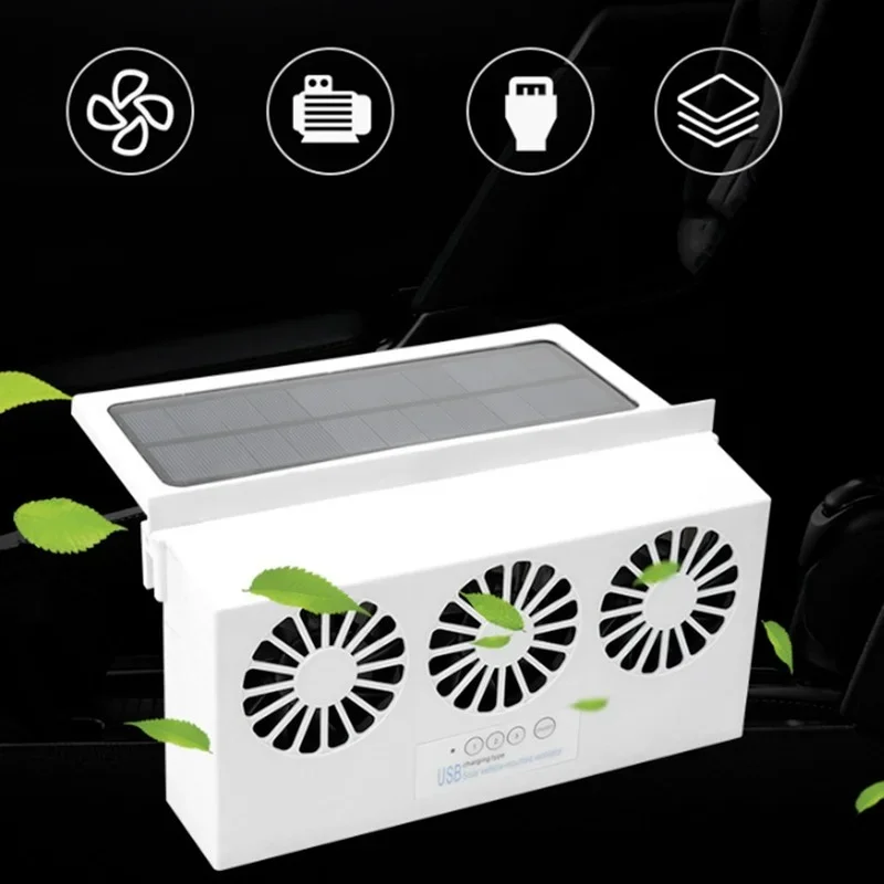 Upgrade USB Charging Solar Powered Fan Car Cooler Front/Rear Window Radiator Exhaust Fan Auto Air Vent Ventilation Radiator