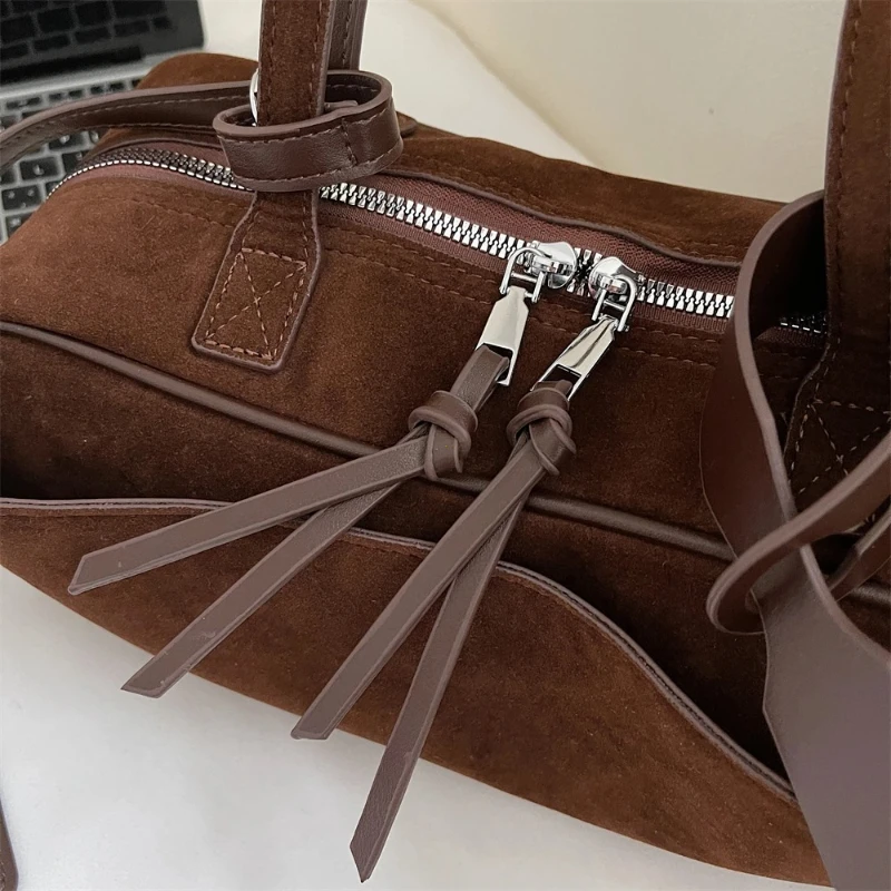 2026 Autumn Winter Latest Commute Shoulder Bags For Women PU Suede Pure Color Large Capacity Boston Bag Luxury Designer Handbags