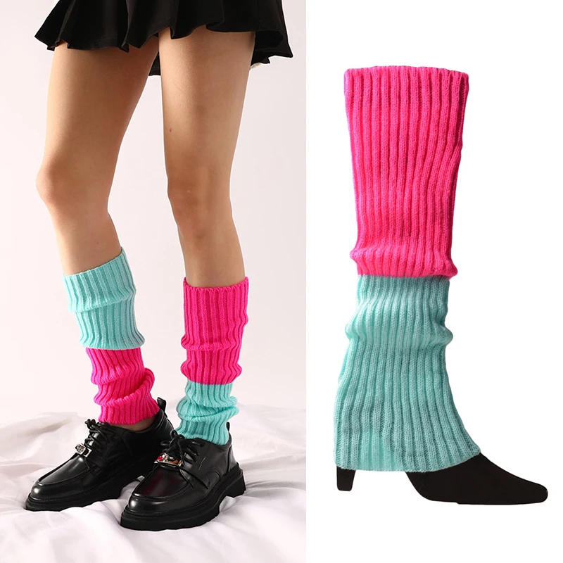 여성용 스트라이프 레그 워머, 니트 루즈핏 긴 다리 양말 커버, 고딕 겨울 캐주얼 레그 보호대 스타킹, 발목 워머