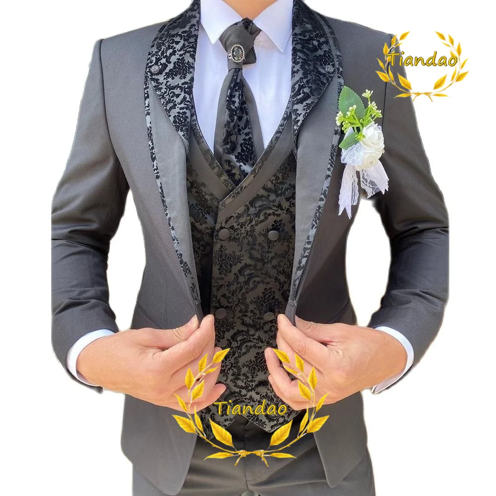 Abito Da Sposa Per Uomo Blazer Formale Pantaloni Gilet Tre Pezzi Giacca Da Sposo Set Jacquard Slim Fit Outfit Conjuntos De Chaqueta
