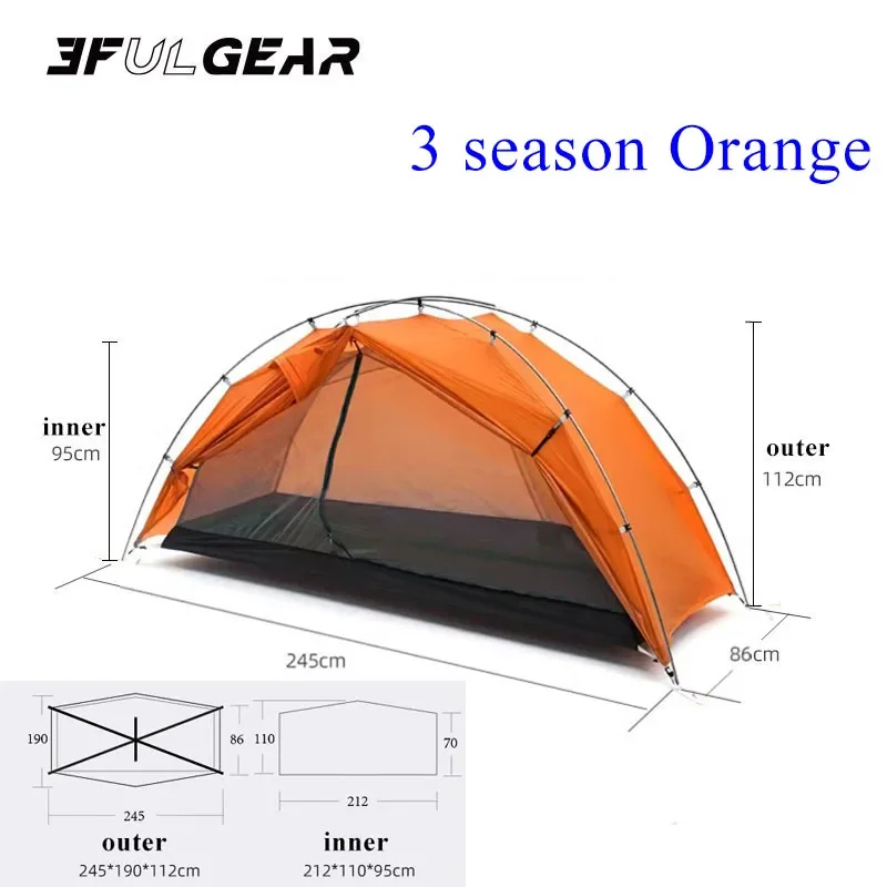 3F UL TAICHI 1 Person No-See-Um 3 Season/4 Season Camping 15D Silicon Coated Tent