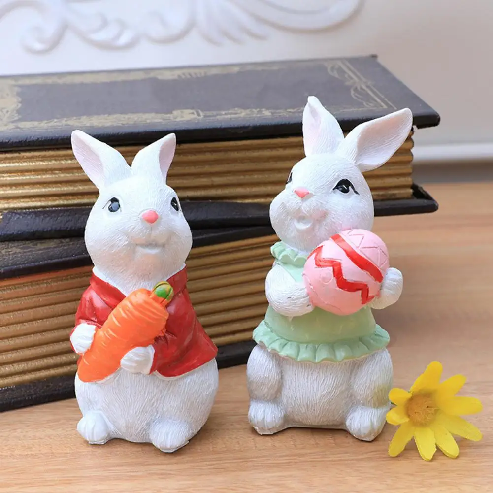 

Easter Ornament Easter Bunny Resin Statue Adorable Rabbit Figure Desktop Decoration Model Toy Landscape Ornament Bunny Sculpture