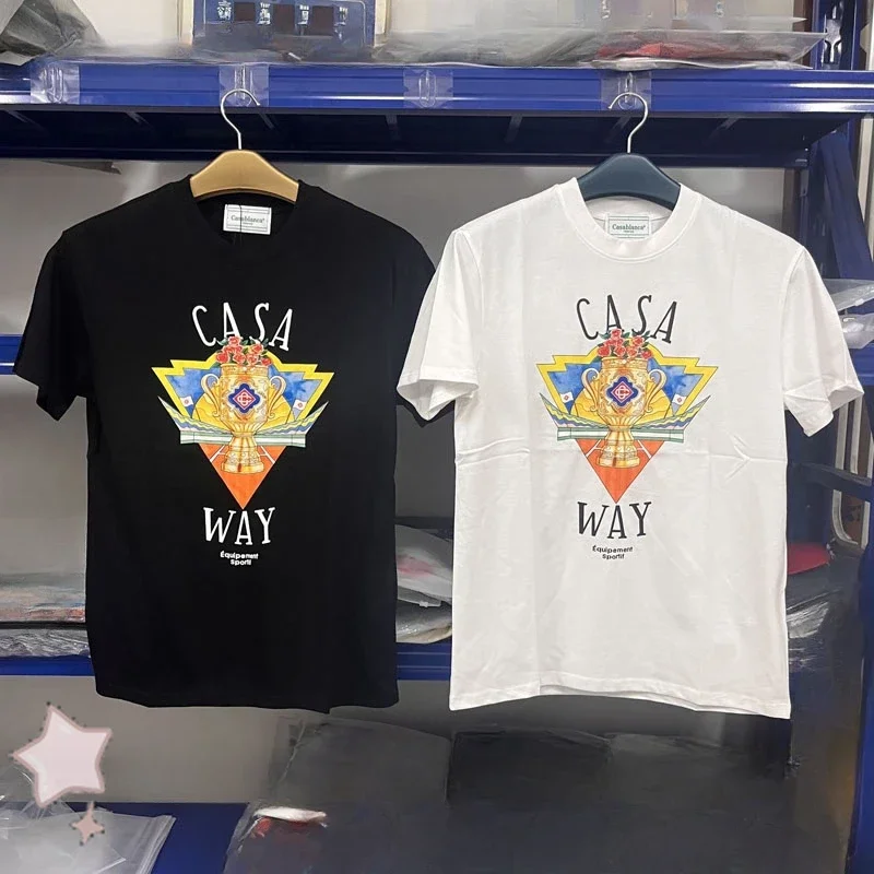 

Casablanca Classic Black White New Casual Trophy Print Short Sleeve Men Women Cotton Crewneck Top Tee CASABLANCA T-shirt