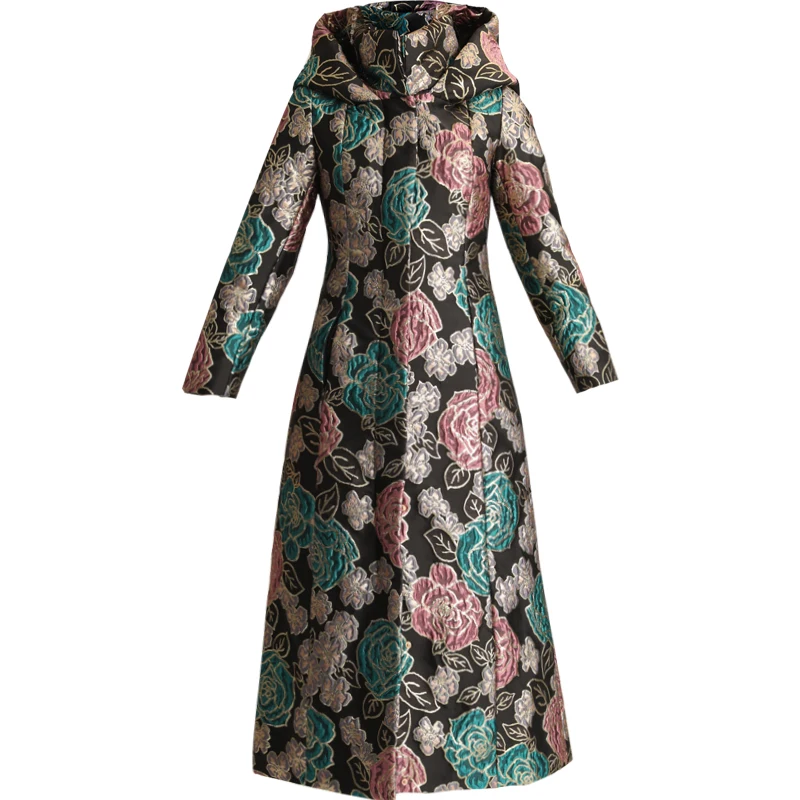 Luxury Women Winter Jacquard Coat Hooded Floral Parkas Space
