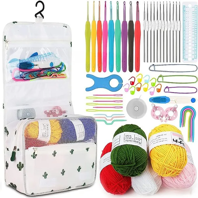 59 Piece Crochet Set, Portable Suspension Storage, Yarn Weaving, Beginner Knitting Tools