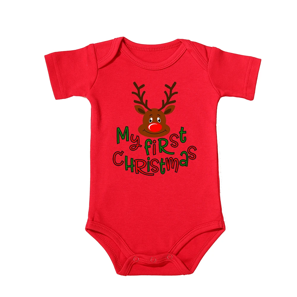 My First Christmas Kids Red Short Sleeve Jumpsuit Fashion Toddler Boy Girl Infant Outfit Clothes Cute Deer Print Xmas Best Gift cotton romper summer jumpsuit baby jumpsuit baby clothing