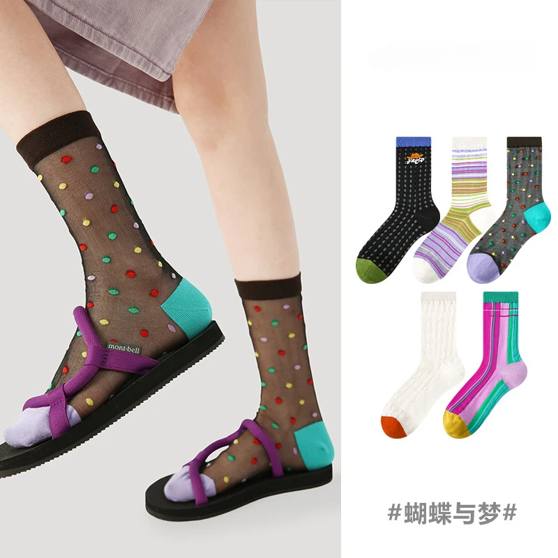 

Athletic sock woman Instagram fashion summer thin mid-tube socks cute girl stripes summer breathable card stockings