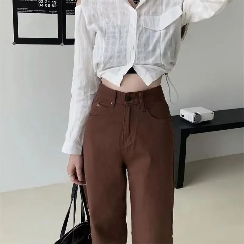 Washed Vintage American Brown Denim Jeans Loose Straight Leg Wide Leg Long Trousers for Men And Women Casual High Waist S8b2177566eea497b8ddc3ccd96ddf769a