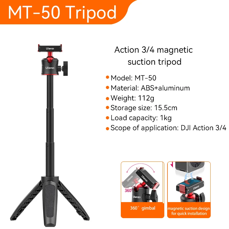 Ulanzi-MT-50 Dji Osmoアクション用磁気三脚、調整可能な水中自