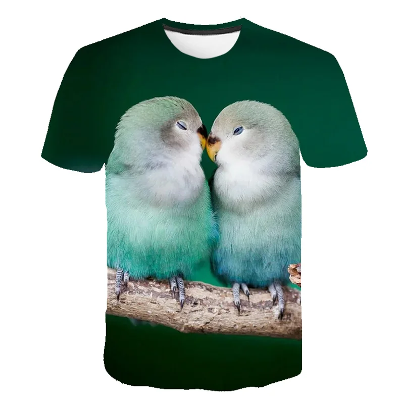 2021 Fashion New Summer Oversized T-Shirt Cute Bird 3D Printing Universal Short Sleeve Parrot Top For Boys Girls |