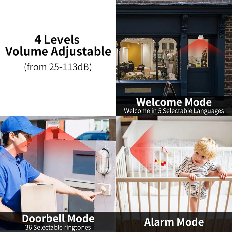 Allarme Senza Fili Con Sensore Movimento - Rilevatore Passaggio Per Casa, Negozio O Garage, 95 DB - Foto 8