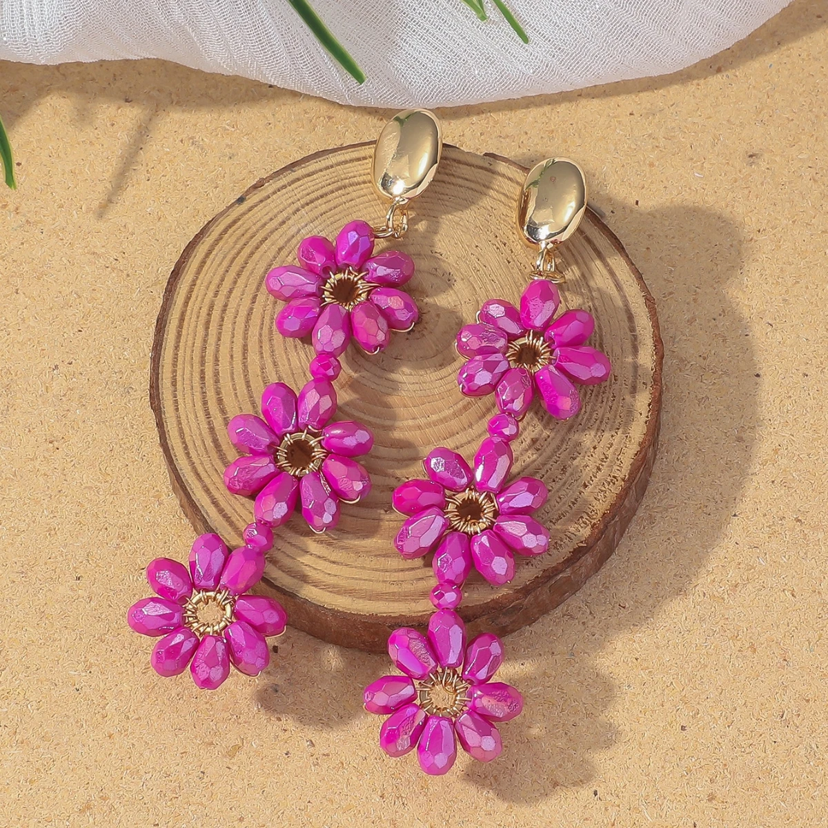 Delicate Sweet Flower Crystal Beads Drop Earrings for Women Girls Bohemian Multicolor Handmade Long Earrings Summer Jewelry Gift