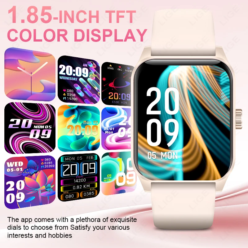 LIGE New Smartwatch Women Bluetooth Call AI Voice Assistant 1.85" HD Display Watch For Andrio IOS Health Sport Smart Watch Women