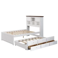 Solid Pine Captain Bookcase Bed with Trundle Bed and 3 Spacious Under Bed Drawers in Casual,Full, White+Walnut 2