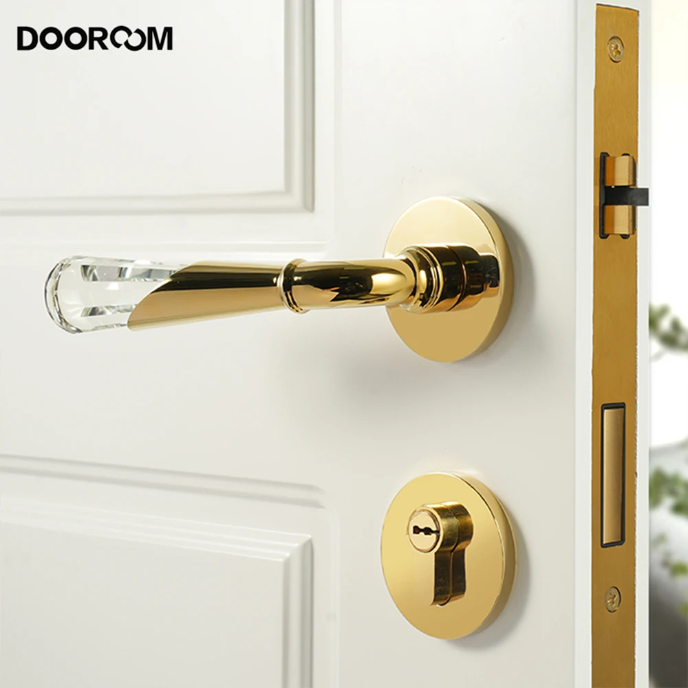 DOOROOM Door Lock Pike Set Modern Brass Acrylic Interior Bedroom Door Locks Bathroom Double Wood Door Lever Set Dummy Privacy