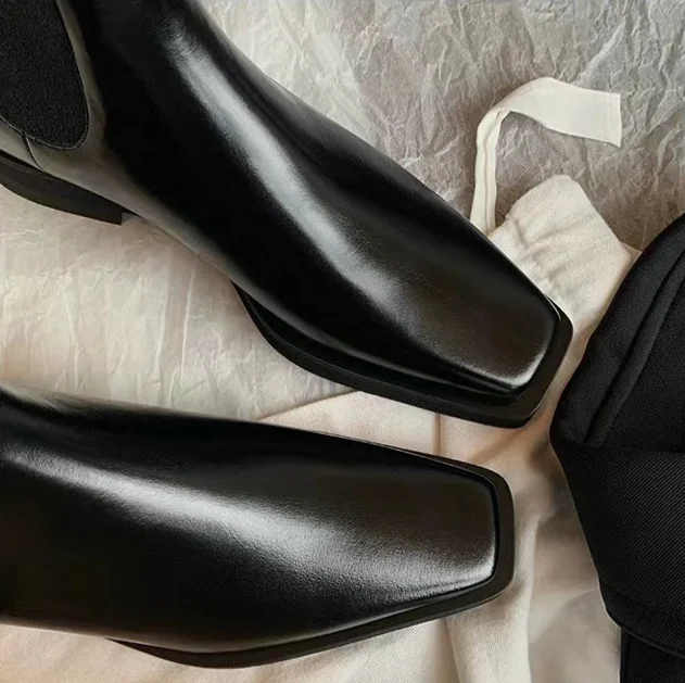 Herbst/Winter Neue Britischen Stil Square Headed Slim, Heels, Dicke Sohle, Echtes Leder Kurze Stiefel für_voghion.com