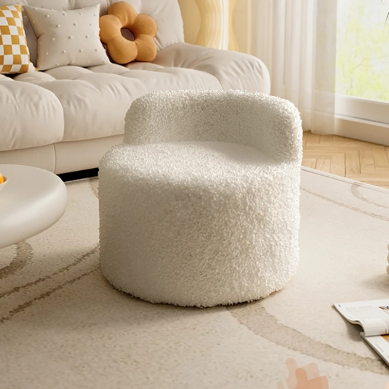 

Simple Cream-colored Sofa Bench Lamb Wool Shoe Changing Stool Curved Backrest Children's Stool Thick Upholstered Low Stool