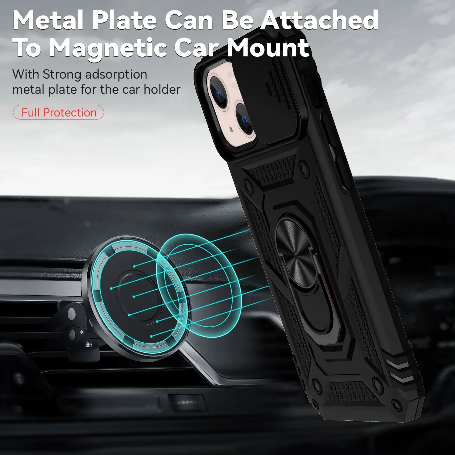 Armor Shockproof Magnetic Ring Stand Case For iPhone 15 14 Pro Max - Image 3