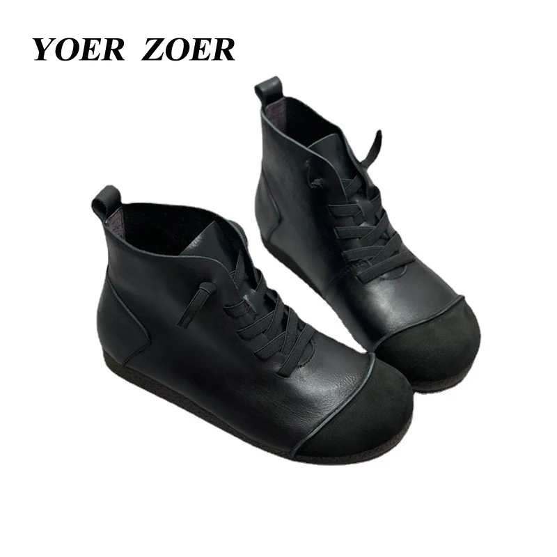 

Women's Ankle boots 2023 autumn and winter new cowhide Literary retro style Soft leather soft sole Genuine leather Martins boots