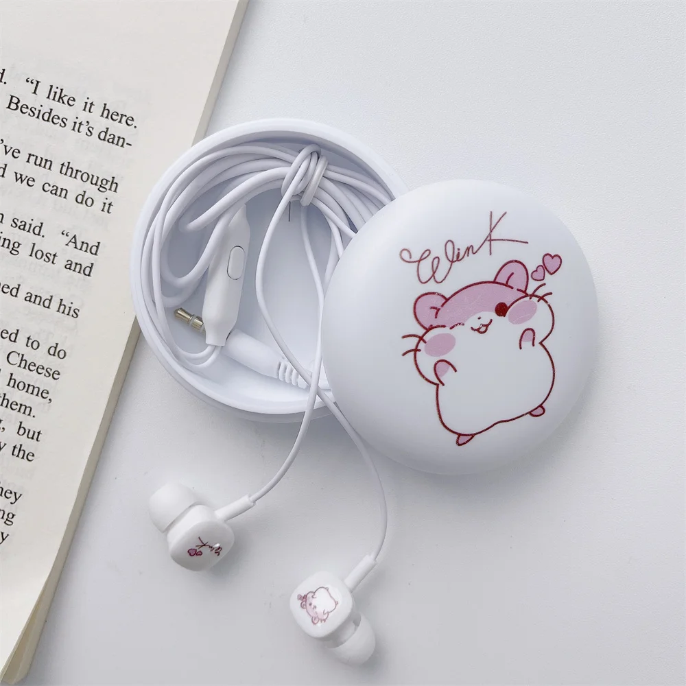 3.5mm Cartoon Cable Headphone With Storage Box And Subwoofer for OPPO Huawei Redmi Mobile Phone With Microphone Universal