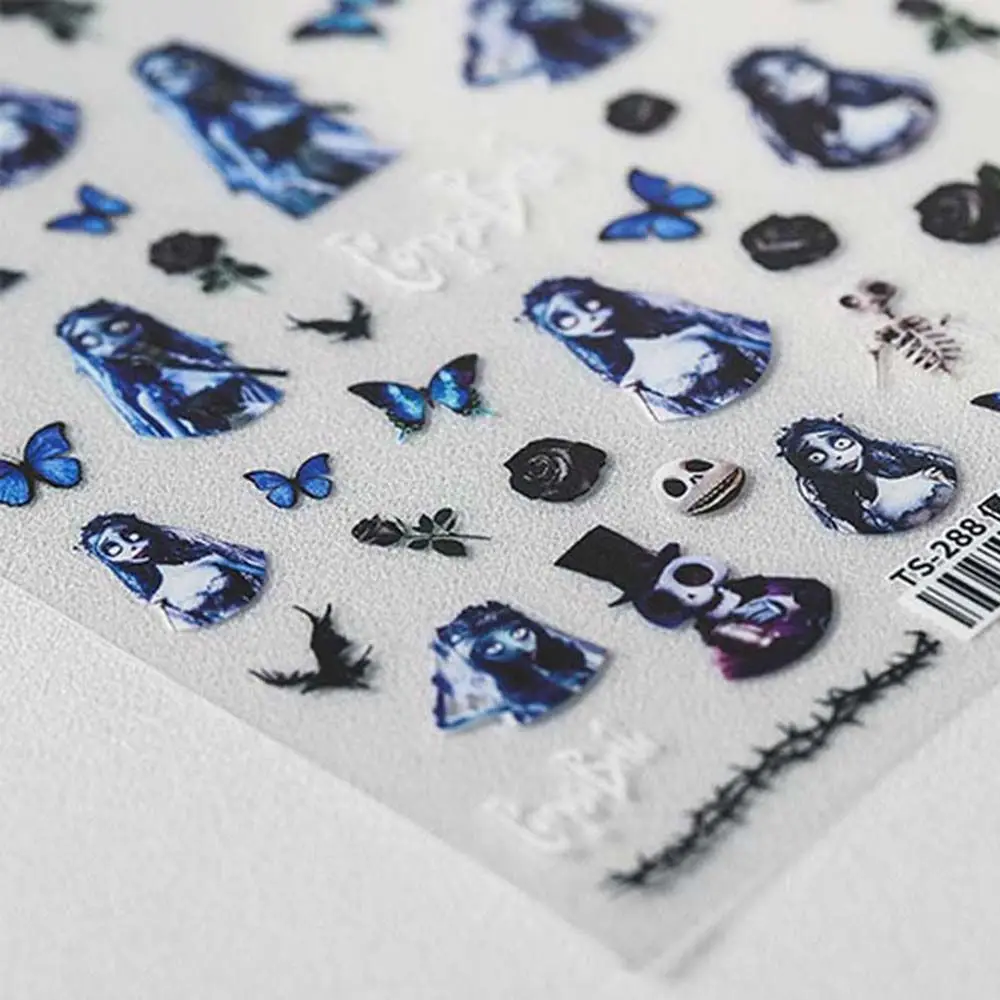 Rose Flower Butterfly Corpse Bride DIY Nail Art Decoration Nail Polish Sticker 3D Engraved Sticker Manicure Decals