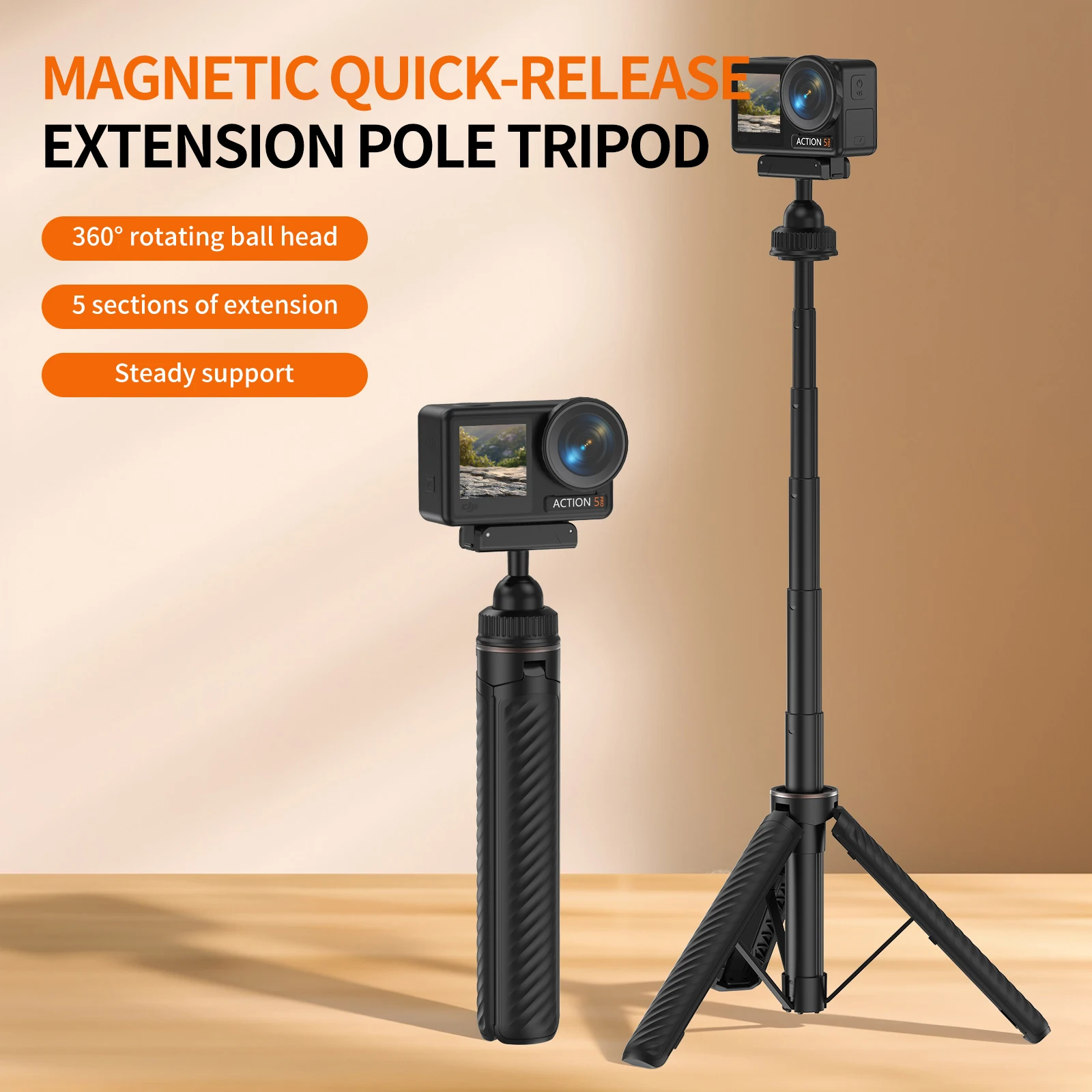 Adjustable Mini Tripod Stand and Selfie Stick, 20-67cm Length