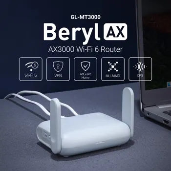 GL.iNet Beryl AX MT3000 Pocket-Sized Wi-Fi 6 Wireless Travel Gigabit Router,Cybersecurity, Tethering, RV, Parental Control 1